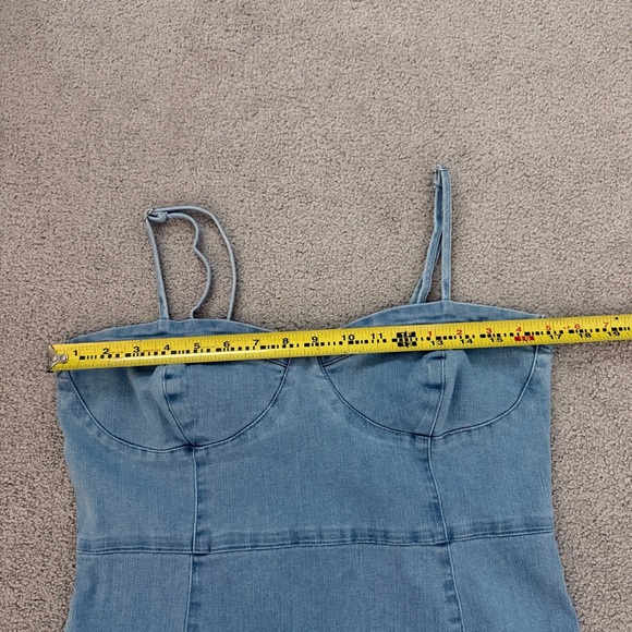 Forever 21 Denim Mini Dress Y2K 90s Style Bustier Cami Blue Jean Bodycon L - Picture 8 of 11
